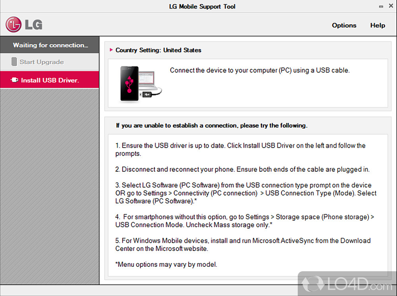 Grab the latest updates for LG mobile phone by simply hooking it to PC scanning for available updates - Screenshot of LG Support Tool