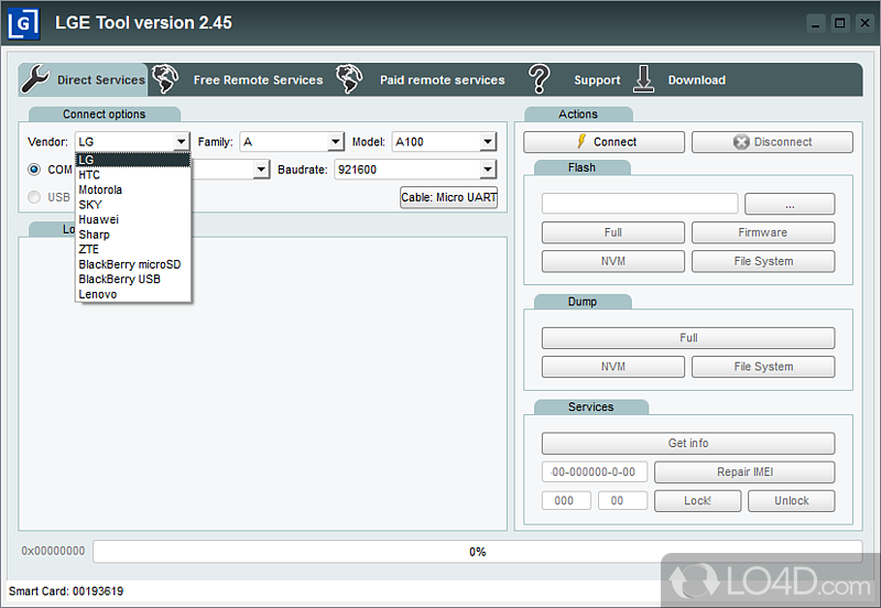 Tools designed for usage on several types of cell phone - Screenshot of LGTool