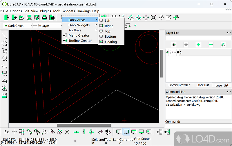 Palette and a variety of retouching tools - Screenshot of LibreCAD