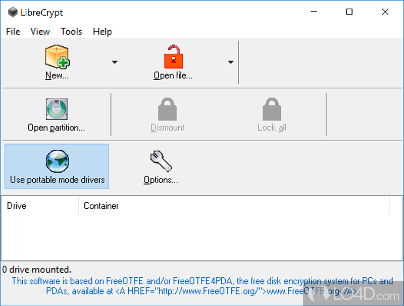Create encrypted volumes on computer and mount them without significant efforts - Screenshot of LibreCrypt
