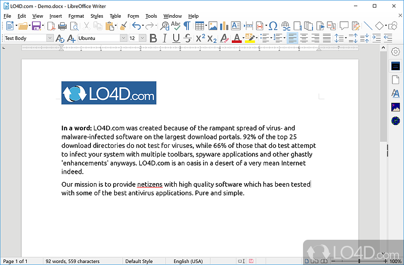 Complex productivity suite which can create text document, spreadsheets - Screenshot of LibreOffice