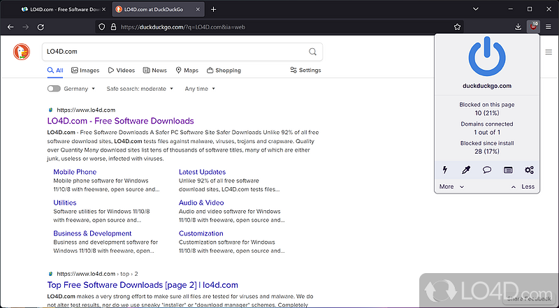 Secure search engines, ad-blocking, and no telemetry - Screenshot of LibreWolf