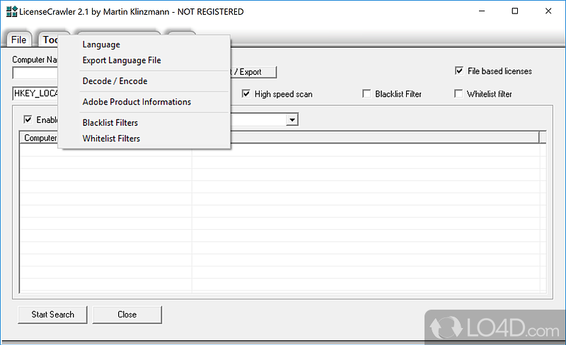 License key search programm - Screenshot of LicenseCrawler