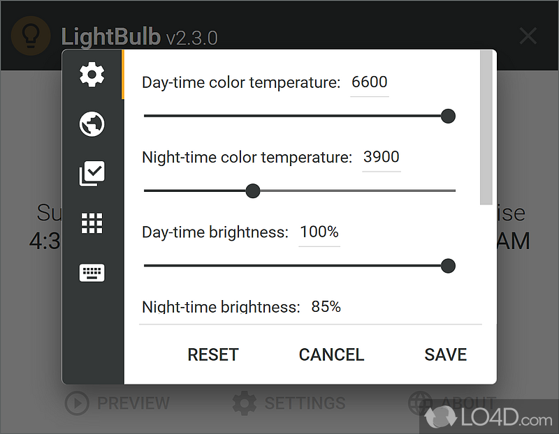 Based on the time of day - Screenshot of LightBulb