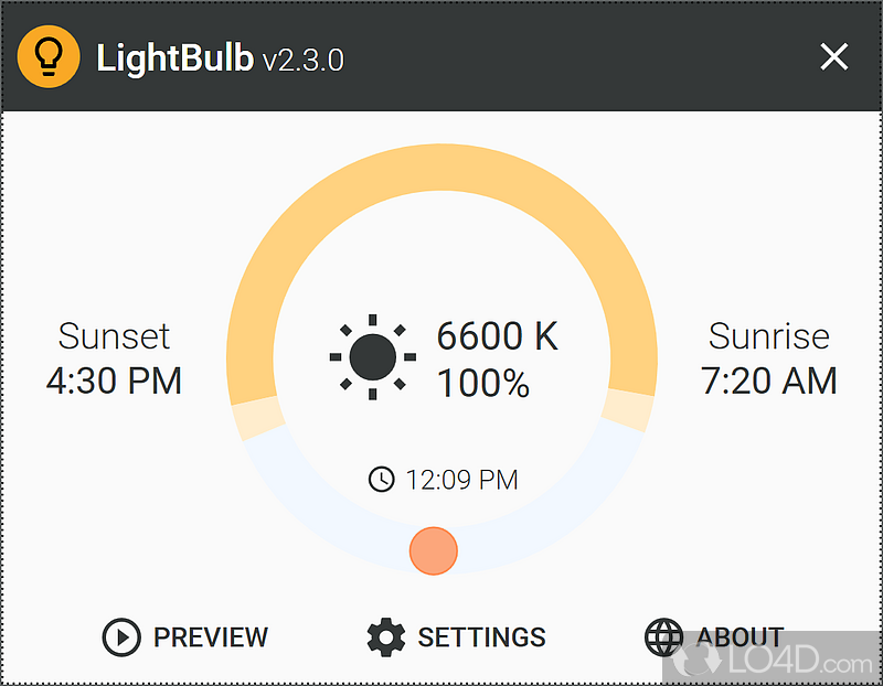 Adjust monitor's gamma based on the time of day, thus reducing eye strain in low-light conditions - Screenshot of LightBulb