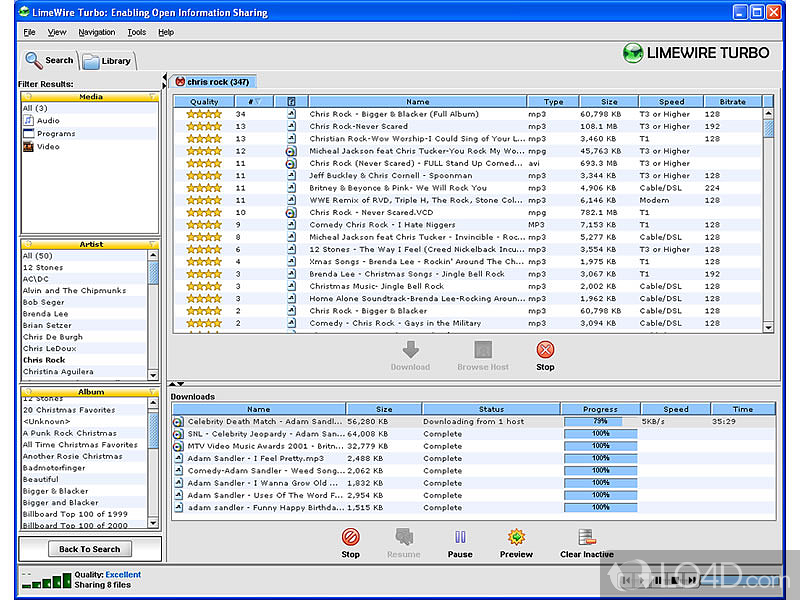 LimeWire Turbo: User interface - Screenshot of LimeWire Turbo