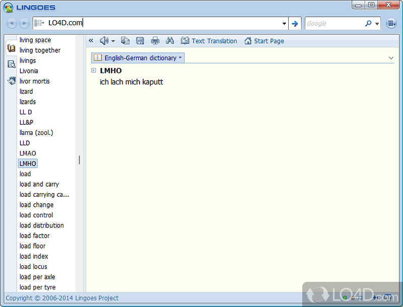 Translation and dictionary software - Screenshot of Lingoes
