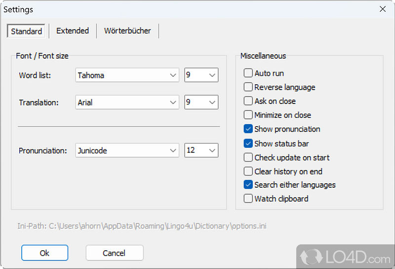 Online-powered dictionary with support for German, English, French - Screenshot of LingoPad
