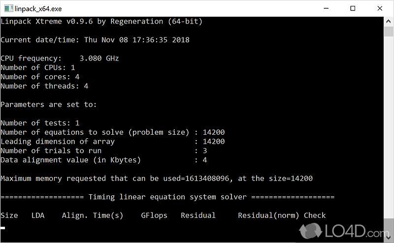 Efficient system benchmarking and CPU tests - Screenshot of Linpack Xtreme