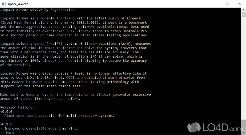 Linpack Xtreme: User interface - Screenshot of Linpack Xtreme