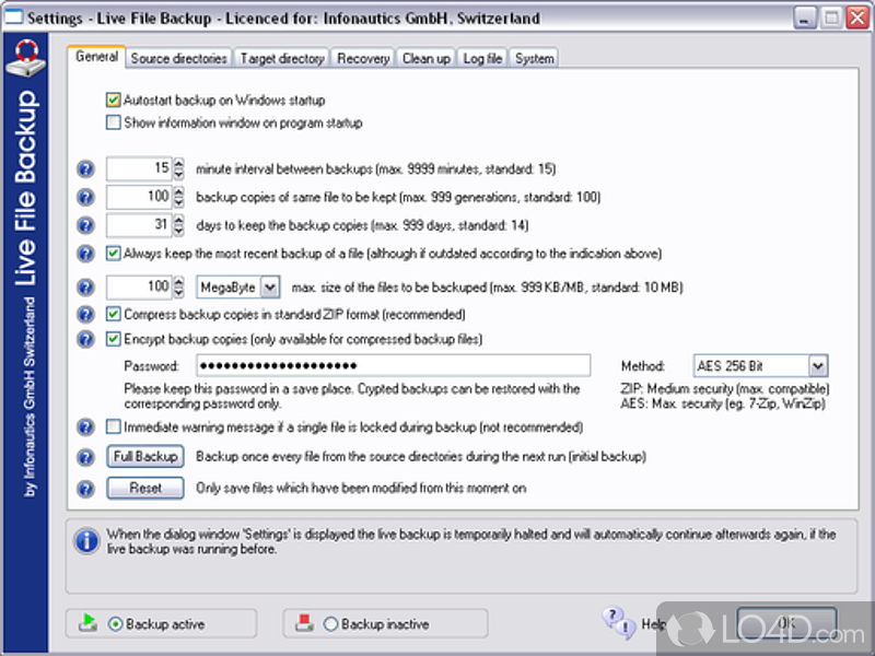 A user-friendly, straightforward interface - Screenshot of Live File Backup