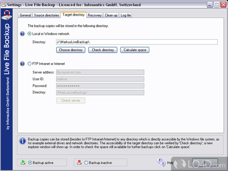 Easily backup files locally or remotely - Screenshot of Live File Backup