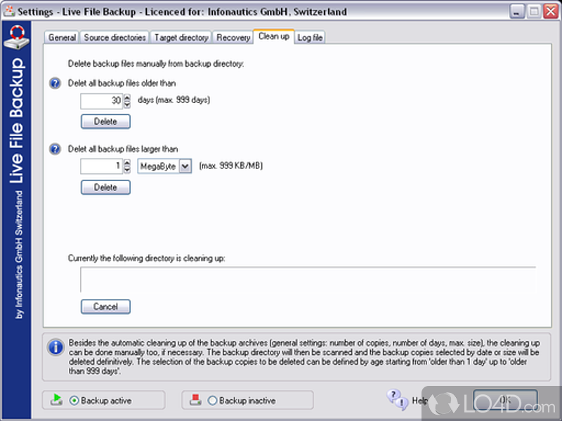 Real-time/live backup software for home and business PC - Screenshot of Live File Backup