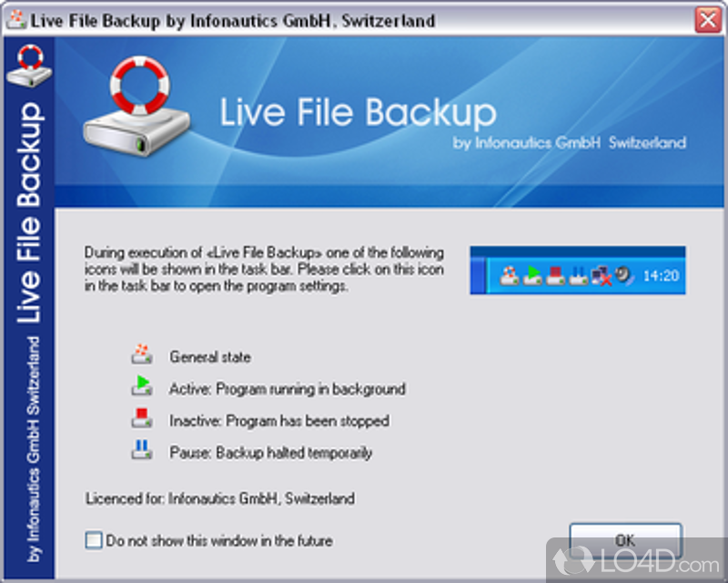 Backup files automatically to a computer or an FTP server, then restore them - Screenshot of Live File Backup