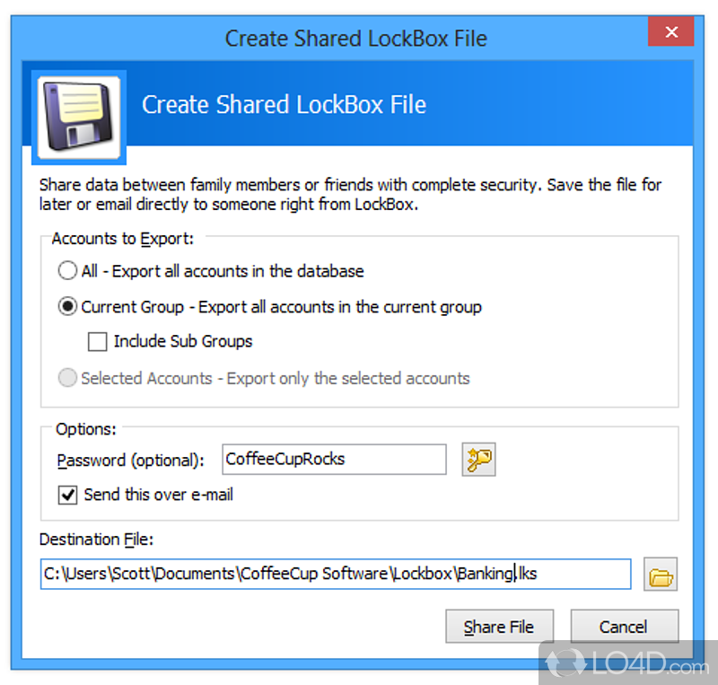 Securely store and share passwords - Screenshot of CoffeeCup LockBox