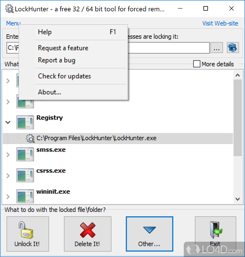 Unlock a File or Folder Locked by the Windows System - Screenshot of LockHunter