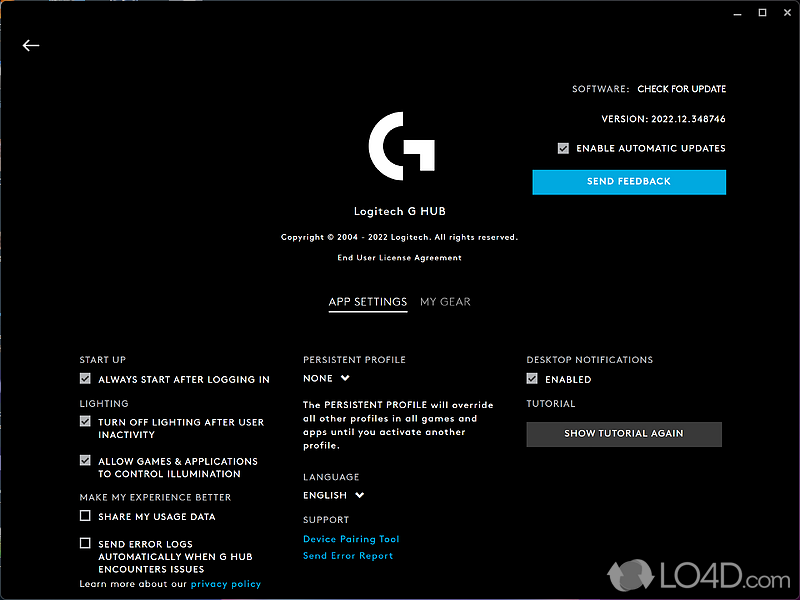 Optimize and customize - Screenshot of Logitech G HUB