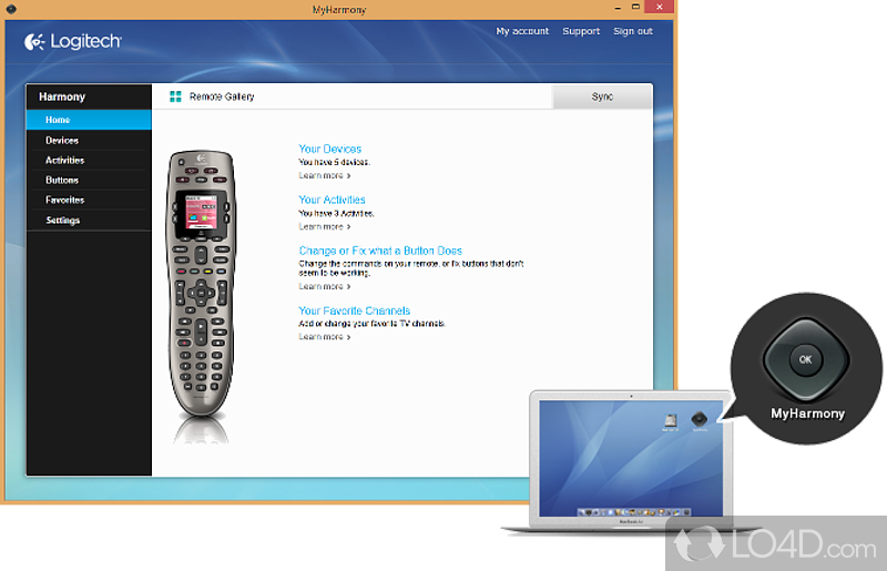 With one-touch control, support for 225,000+ devices - Screenshot of Logitech Harmony Remote Software