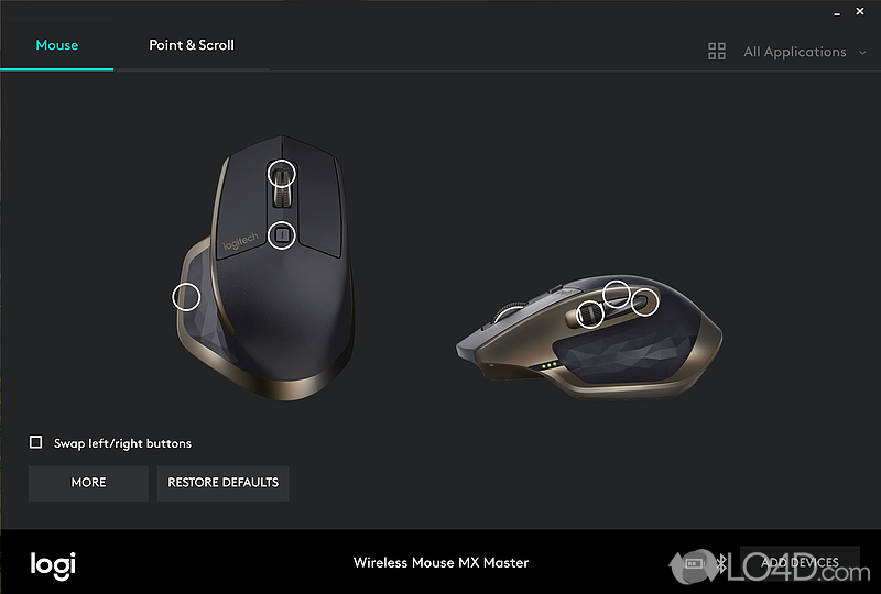 Customize and enhance the functionality of Logitech mice, keyboards or touchpads for specific programs - Screenshot of Logitech Options