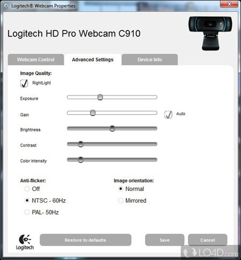 Capture images and record videos - Screenshot of Logitech Webcam Software