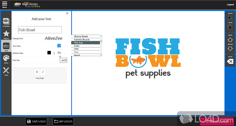 Helps you create logos based on templates - Screenshot of Logo Design Studio