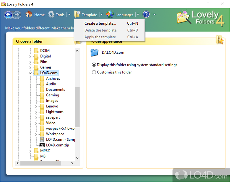 Lovely Folders: User interface - Screenshot of Lovely Folders