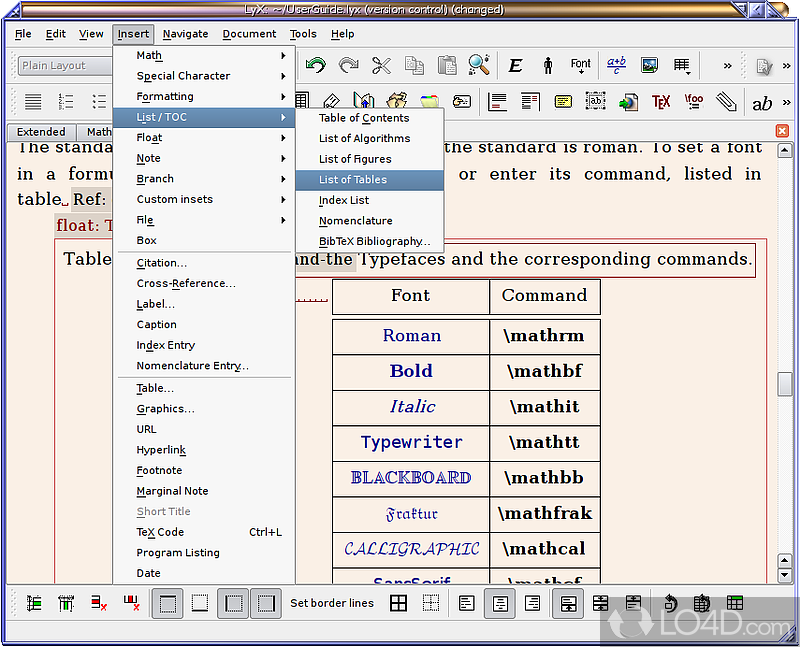Text processor with mathematical formula editor - Screenshot of LyX