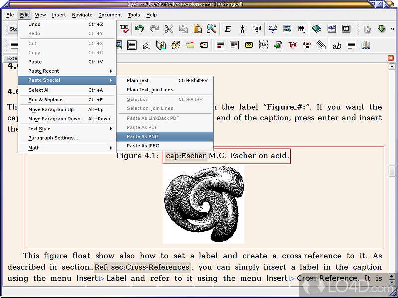 Visual editor for LaTeX - Screenshot of LyX