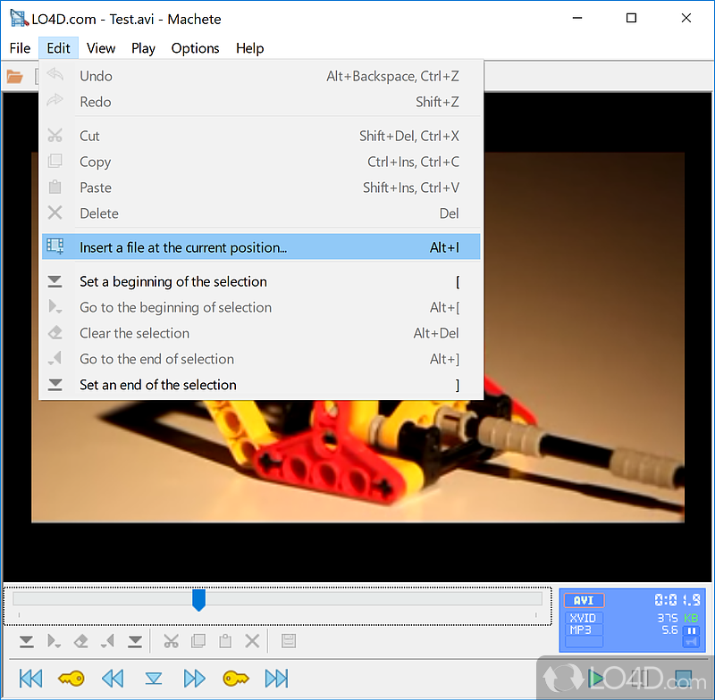 Free Video Editor for AVI and WMV files - Screenshot of Machete Lite