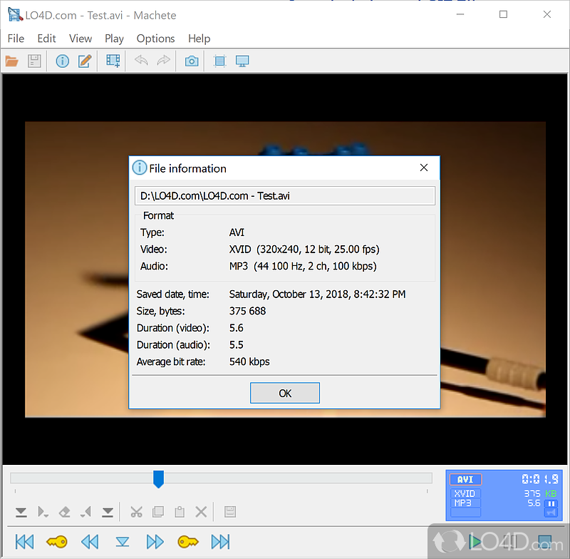 View file info, edit tags, take screenshots, and more - Screenshot of Machete Video Editor Lite