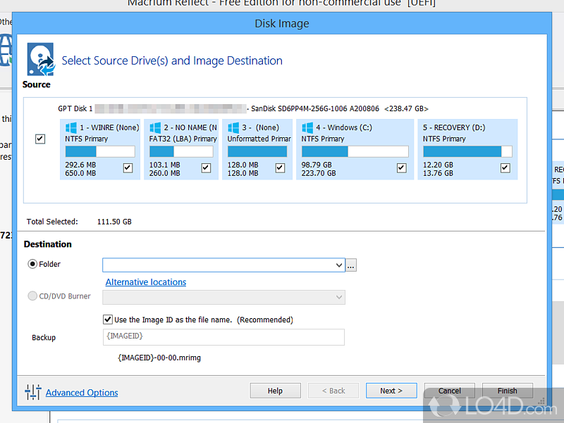 Disk image, file backup and disk cloning for Windows - Screenshot of Macrium Reflect Free