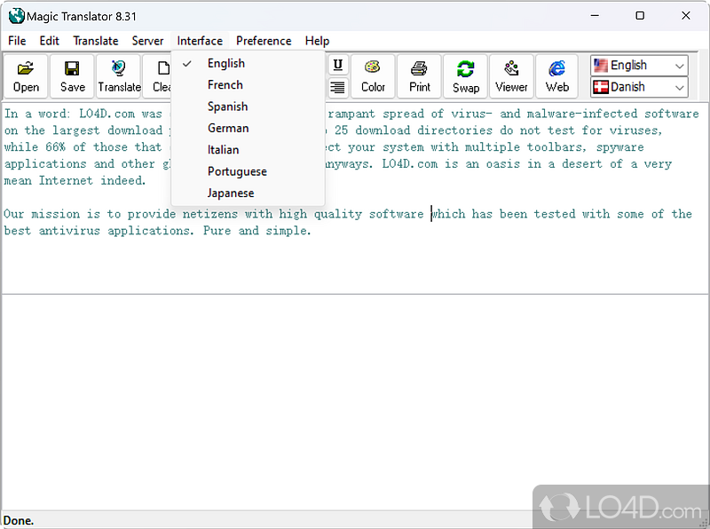 Online translate word, sentence, passage, Web up to 11 languages - Screenshot of Magic Translator