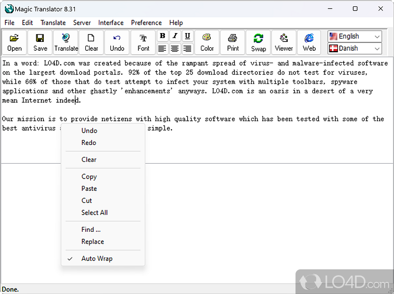 Translate text, documents web pages, emails and various other types of content between numerous languages - Screenshot of Magic Translator