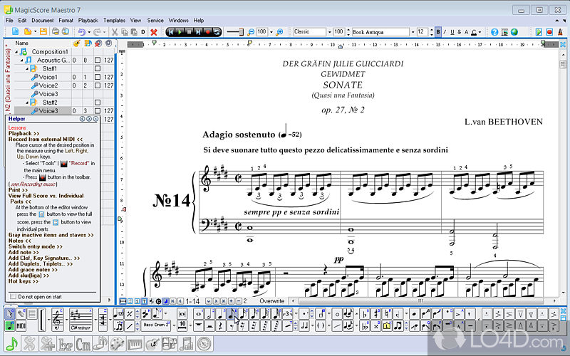 Music notation software that features extended capabilities for score editing, music composing - Screenshot of MagicScore Maestro