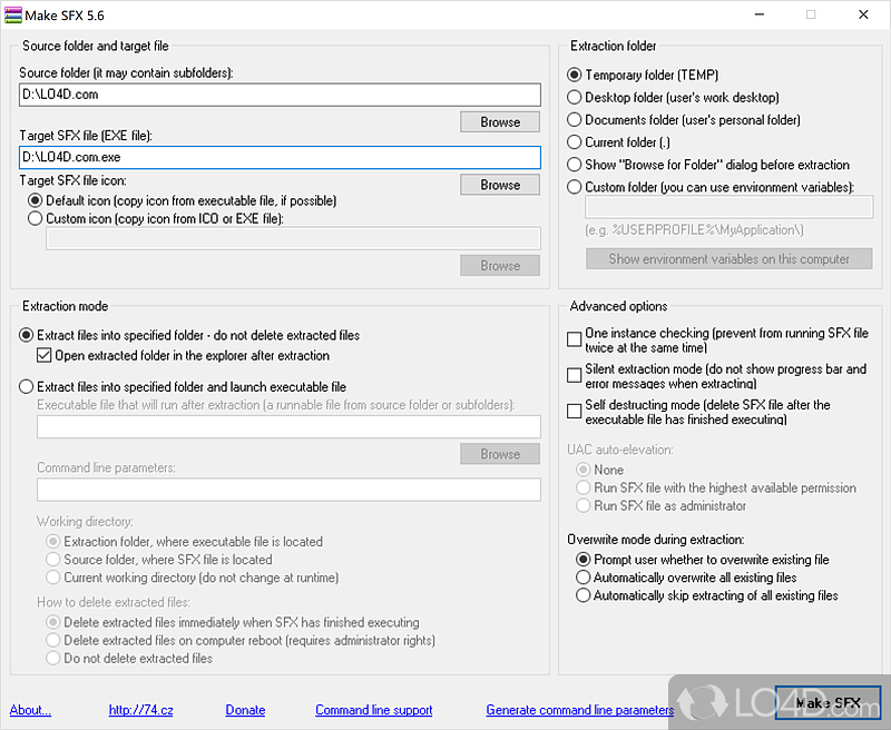 Create self-extracting SFX archive - Screenshot of Make SFX