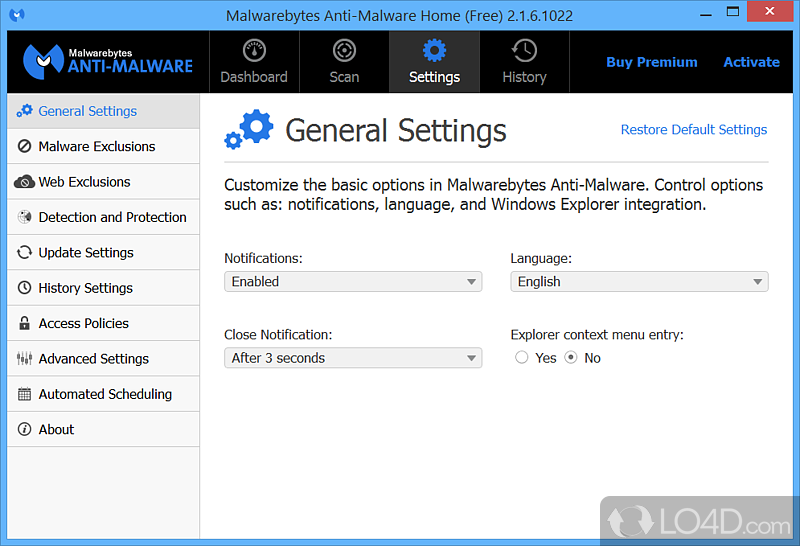 Two scans modes for basic PC protection - Screenshot of Malwarebytes