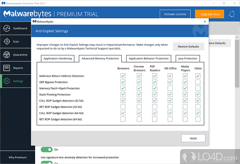 Some of these features are only for premium users - Screenshot of Malwarebytes Premium