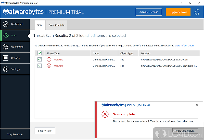 Schedule regular anti-malware scans - Screenshot of Malwarebytes Premium
