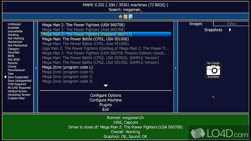 MAME: User interface - Screenshot of MAME