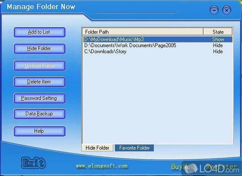 Hide folders and fastest way to jump folder - Screenshot of Manage Folder Now