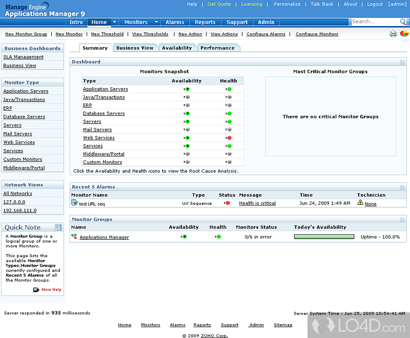 Monitors the performance of apps, servers, databases, systems etc - Screenshot of ManageEngine Applications Manager