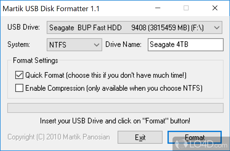 Small disk formatter with few features - Screenshot of Martik USB Disk Formatter