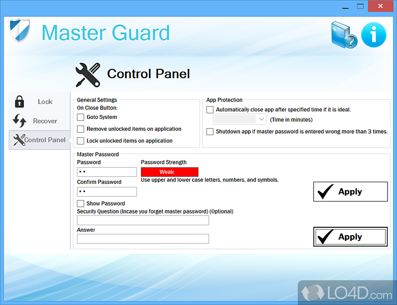 Lock important files, folders or drives in order to protect them from unauthorized access, thanks to this program - Screenshot of Master Guard