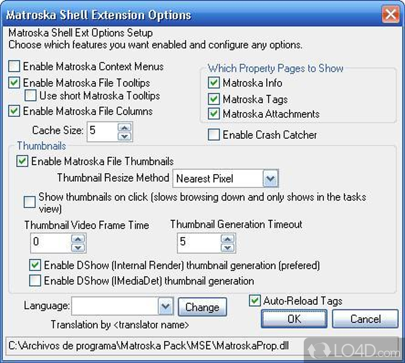 Matroska Splitter DirectShow Filter: User interface - Screenshot of Matroska Splitter DirectShow Filter