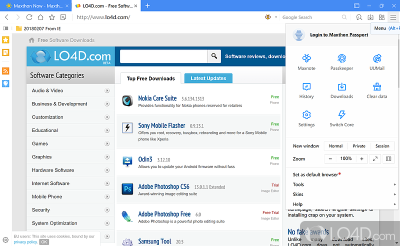 Snapshots and external tools - Screenshot of Maxthon Browser