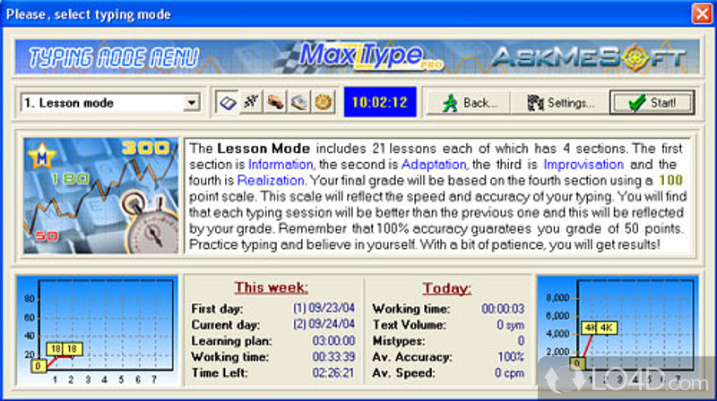 Typing tutor will help to test and develop typing skills - Screenshot of MaxType Typing Tutor
