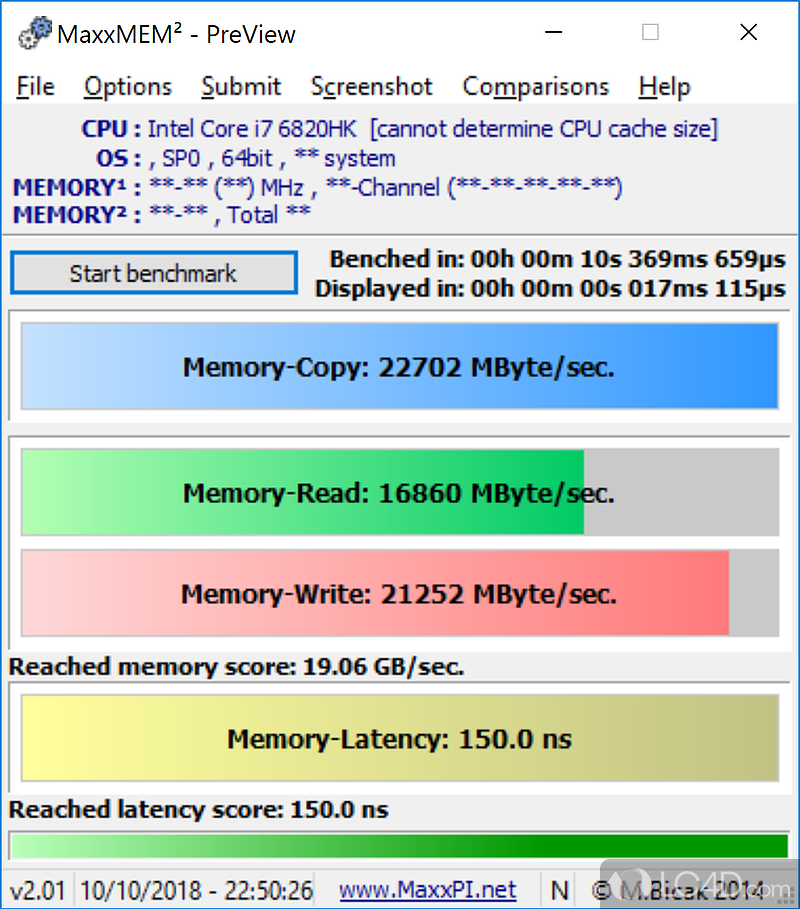 Test the RAM memory - Screenshot of MaxxMEM2