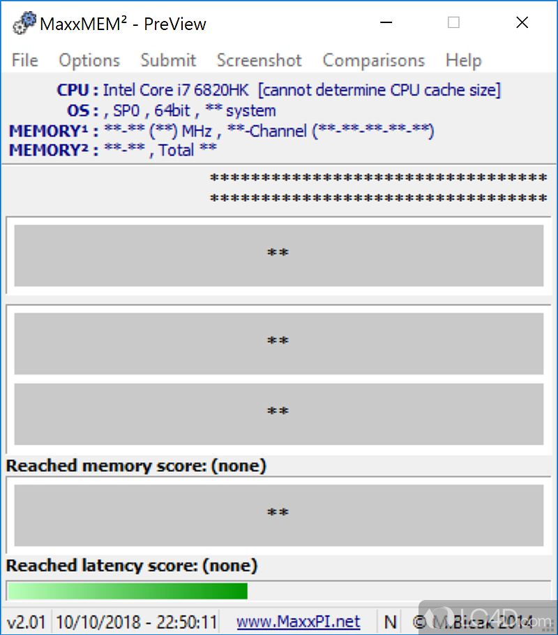 Benchmarking utility that provides you with a convenient - Screenshot of MaxxMEM2