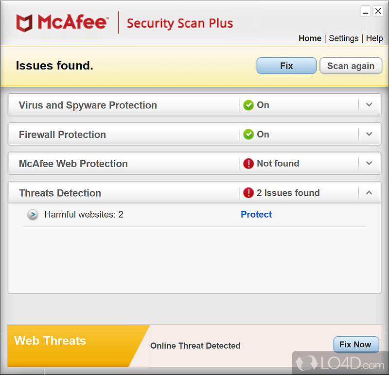 Diagnostics application for your computer - Screenshot of McAfee Security Scan Plus
