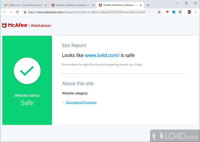 Clever display of threat level - Screenshot of McAfee WebAdvisor